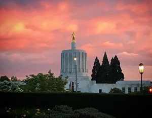 Oregon State capitol building at sunset