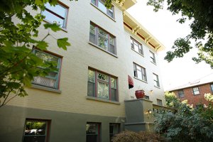 older building with retrofitted energy efficient windows