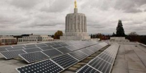 Roof-top solar array on the Oregon state capitol building.