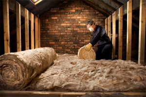 a man working on insulating a buildings attic